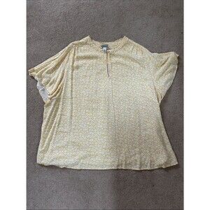 Ava & Viv Yellow Floral Keyhole Flutter-Sleeve Blouse